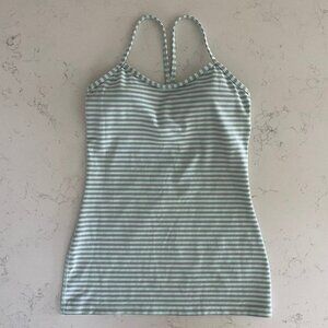 Lululemon Power Y Striped Tank Yoga Top Shelf Bra w Liners Mint Grn Lavender 6